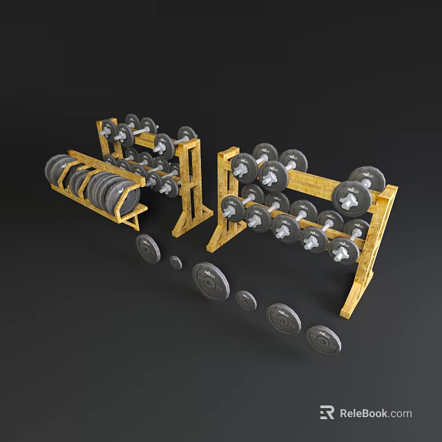 Organized Fitness Sports Equipment With Dumbbells Weight Plates And Storage Racks 3d model 