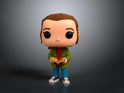 Cartoon Vinyl Figure With Brown Hair Big Eyes Green Jacket And Red Book 3d model