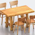 Natural Wooden Dining Table Set With Four Simple Chairs And Solid Legs 3d model