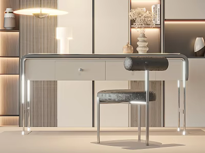 Modern Study Room Interior Design With Writing Desk Comfortable Chair And Bookshelf 3d model