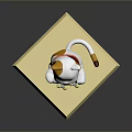 White Cat With Orange Ears Red Collar Yellow Bell And Red Scroll On Yellow Base