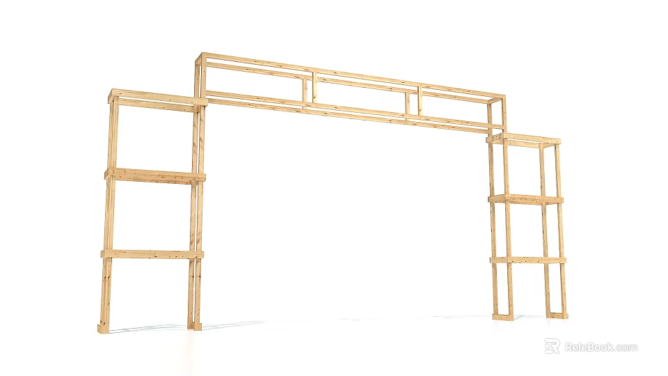Wooden Arch Shaped Shelf Structure With Multi Layer Light Colored Wood And Symmetric Design 3d model 