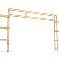 Wooden Arch Shaped Shelf Structure With Multi Layer Light Colored Wood And Symmetric Design