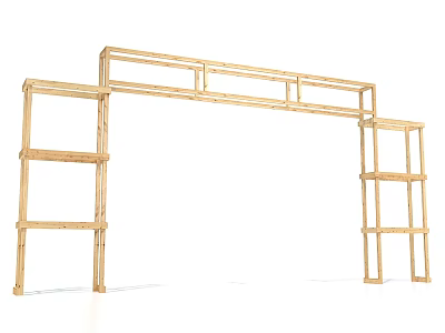 Wooden Arch Shaped Shelf Structure With Multi Layer Light Colored Wood And Symmetric Design 3d model
