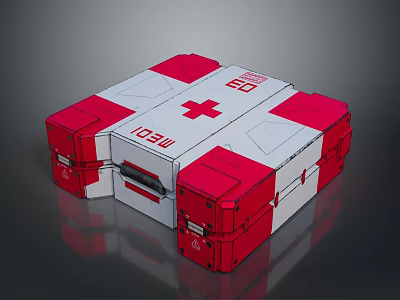 Red And White Essential Household First Aid Box With Red Cross Symbol Design 3d model