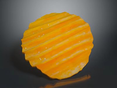 Golden Yellow Ridged Potato Chip With Visible Salt Crystals On Surface Against Dark Background 3d model