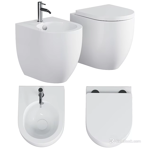 Modern White Ceramic Wall Hung Toilet With Cistern And Seat Components 3d model 