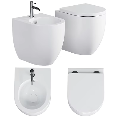 Modern White Ceramic Wall Hung Toilet With Cistern And Seat Components 3d model