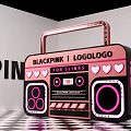 Blackpink LogoLogo Portable Radio For Slimms With Pink Black Heart Patterns On Checkerboard Floor