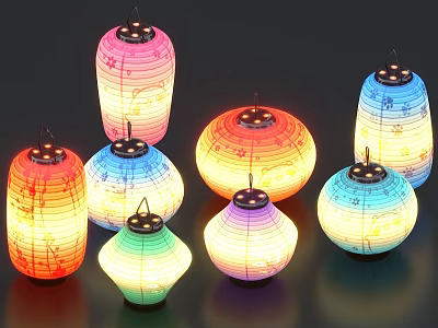 Colorful Illuminated Lanterns With Musical Note Patterns And Vibrant Hues 3d model