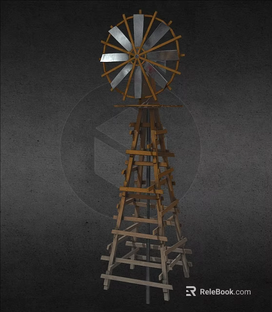 Small Home Wind Turbine Generator With Wooden Frame And Metal Blades 3d model 