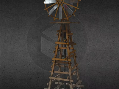 Small Home Wind Turbine Generator With Wooden Frame And Metal Blades 3d model