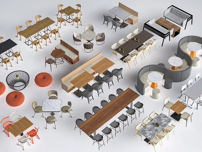 Versatile Dining Table Sets With Various Designs Shapes And Matching Chairs 3d model