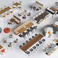 Versatile Dining Table Sets With Various Designs Shapes And Matching Chairs 3d model