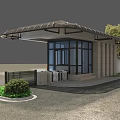 Modern Building Entrance Gate With Stone Structure Glass Doors And Canopy