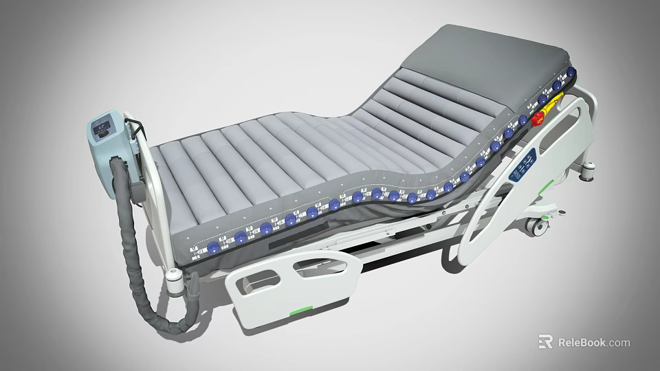 Adjustable Medical Bed With Inflatable Mattress Control Panel And Mobile Wheels 3d model 