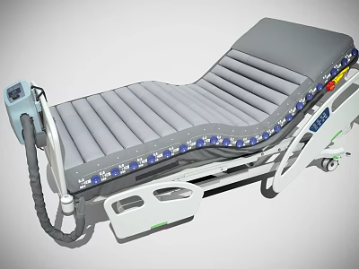 Adjustable Medical Bed With Inflatable Mattress Control Panel And Mobile Wheels 3d model