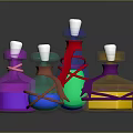 Medical Devices Various Colored Bottles Featuring White Caps And Colored Ribbon Wraps