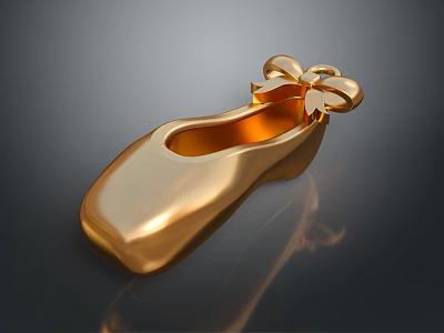Elegant Golden Ballet Shoes With Bow Accent And Shiny Metallic Finish 3d model
