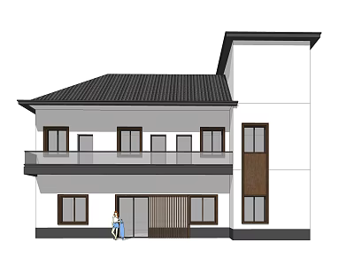 Modern Detached Villa With Black Roof White Exterior And Second Floor Balcony 3d model