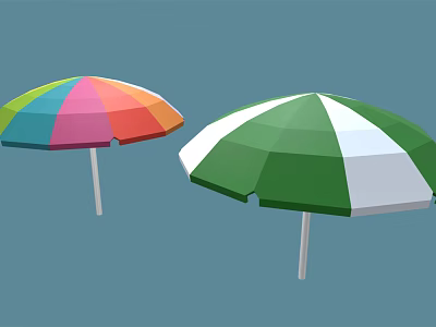 Vibrant Outdoor Furniture Colorful Striped And Green White Patio Umbrellas With Blue Background 3d model