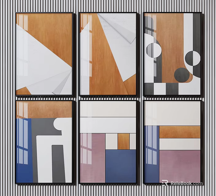 Abstract Geometric Art Panels With Colorful Patterns And Modern Design Elements 3d model