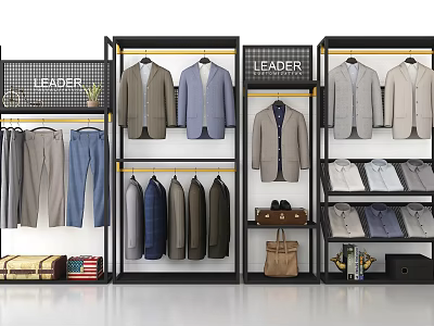 Modern Retail Display Shelves with Suits Shirts Trousers and Fashion Accessories 3d model