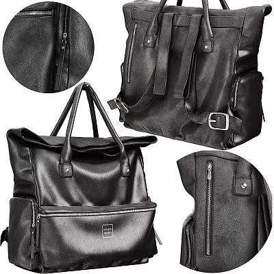 Black Leather Backpack With Zipper And Straps 3d model