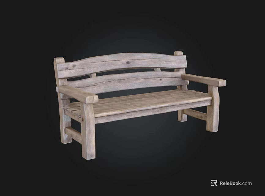 Outdoor Wooden Bench with Armrests and Curved Backrest for Garden Patio Natural Style Furniture 3d model 