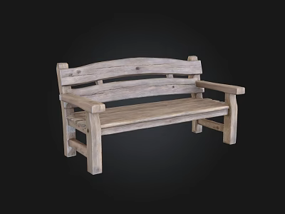 Outdoor Wooden Bench with Armrests and Curved Backrest for Garden Patio Natural Style Furniture 3d model