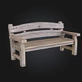 Outdoor Wooden Bench with Armrests and Curved Backrest for Garden Patio Natural Style Furniture