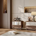 Modern Bedroom Nightstands With Wooden Frame Table Lamp Photo Frame And Vase Decor