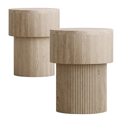 Modern Cylindrical Coffee Tables Featuring Natural Texture And Ribbed Design Details 3d model
