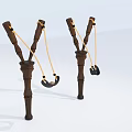 Two Handcrafted Wooden Slingshots With Elastic Bands And Leather Pouches Design