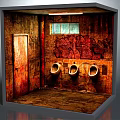 Public Toilet Interior With Graffiti Dirty Worn Walls Urinals And Dirty Floor