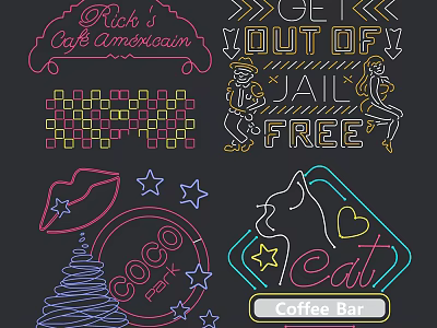 Neon Decorative Lights With Cafe Coffee Bar And Cat Lips Star Designs 3d model