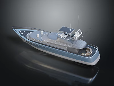 Modern Streamlined Speedboat With Open Deck Cabin And Reflective Surface 3d model