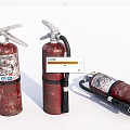 Three Red Worn Fire Extinguishers With Visible Labels And Handles 3d model