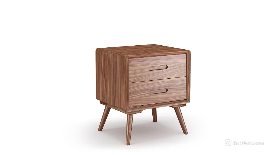 Wooden Bedside Table With Two Drawers And Slim Legs Modern Design 3d model 