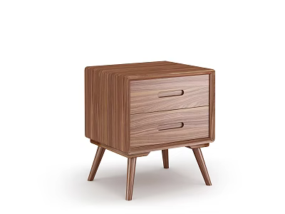Wooden Bedside Table With Two Drawers And Slim Legs Modern Design 3d model