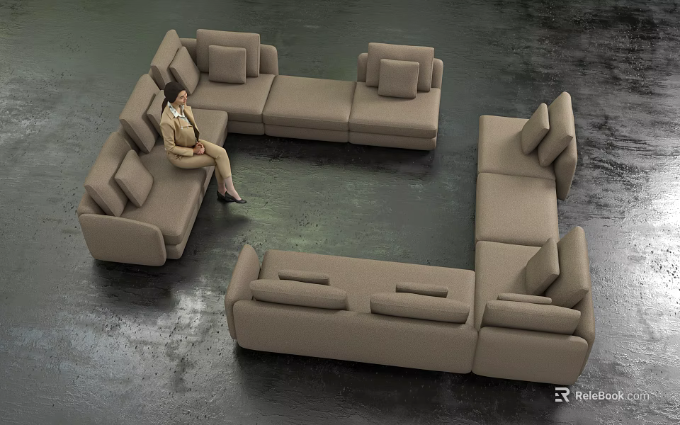 Modern Sectional Sofa in Light Brown with Modular Design and Comfortable Cushions 3d model 