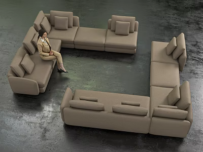 Modern Sectional Sofa in Light Brown with Modular Design and Comfortable Cushions 3d model