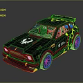 Black Sports Car With Yellow Accents Scorpion Logo Rear Spoiler And Drift Design