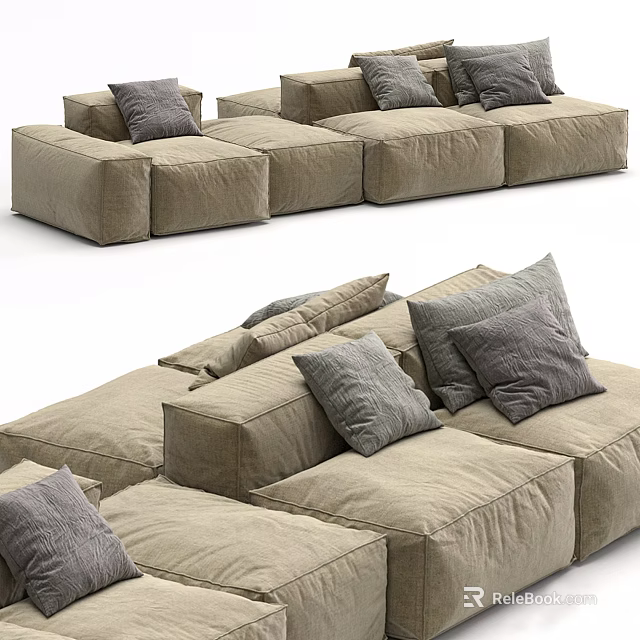 Modern Beige Fabric Modular Sectional Sofa With Gray Cushions And Comfortable Design 3d model 
