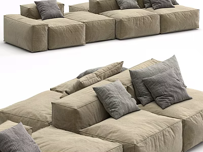 Modern Beige Fabric Modular Sectional Sofa With Gray Cushions And Comfortable Design 3d model