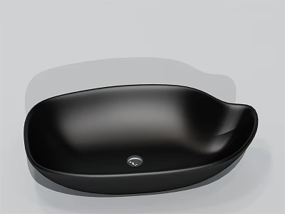 Black Modern Wash Basin with Sleek Surface Curved Shape and Central Drain Hole 3d model