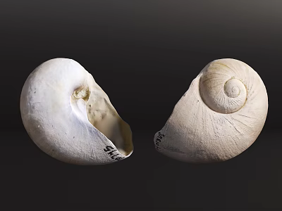 Aquatic Animal Seashells Open And Closed With Spiral Design And Smooth Surface 3d model