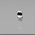 Cute Cat Ear Robot With White Body Green Eyes Standing On Gray Background