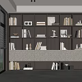 Modern Bookcase Interior Design With Shelves Books Vases Photo Frames And Storage Drawers