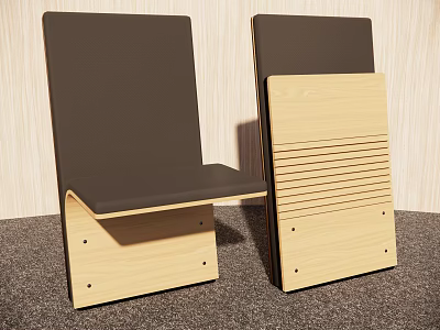Modern Minimalist Leisure Chair With Wooden Frame Dark Cushion And Slatted Back Design 3d model
